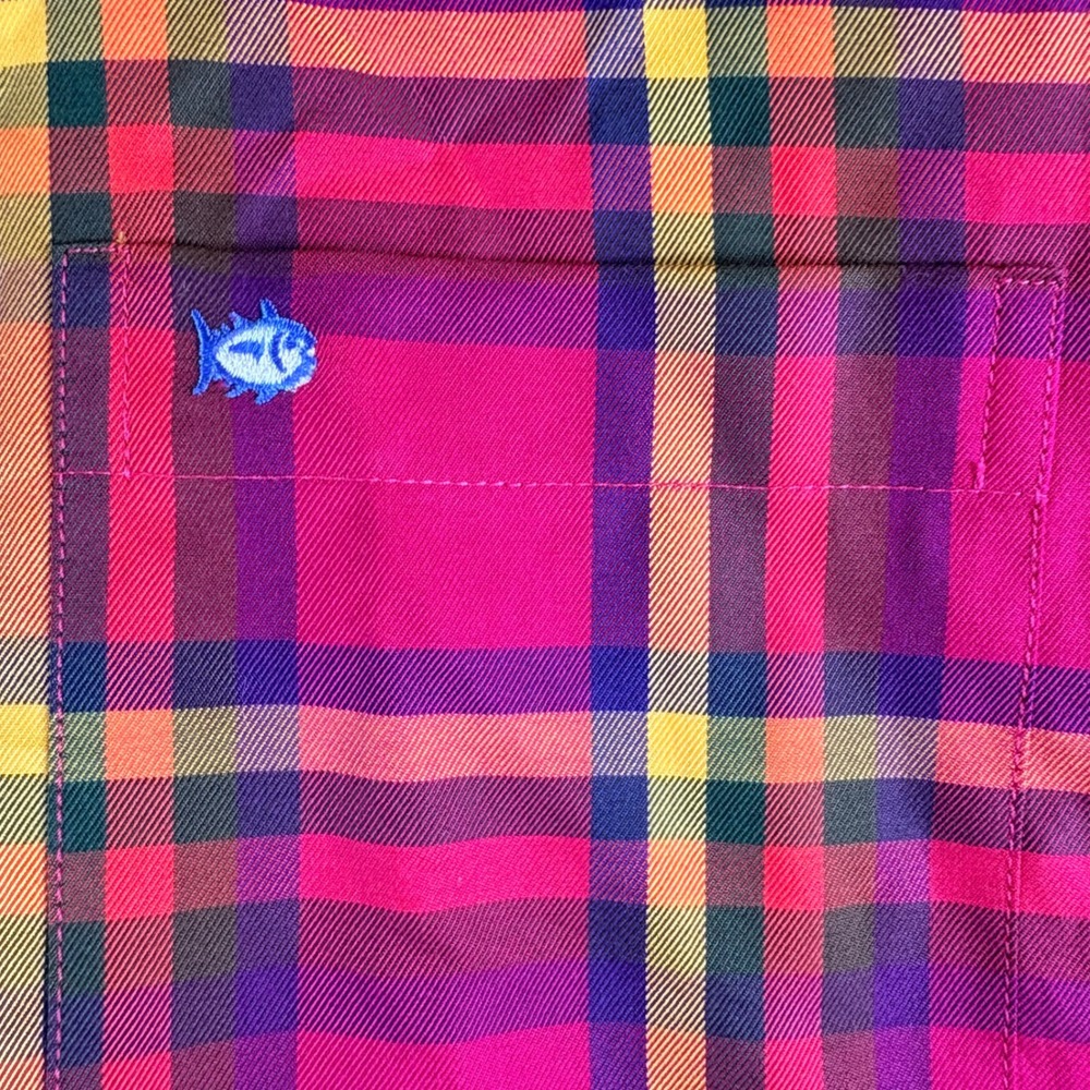 Southern Tide Mens XXL Classic Fit Pink Orange Plaid Button Down Sport Shirt - Picture 5 of 12